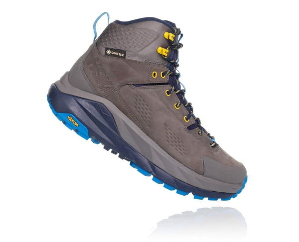 Hoka One One Kaha GORE-TEX Mens UK - Grey / Blue Hiking Boots - ANXVT2867